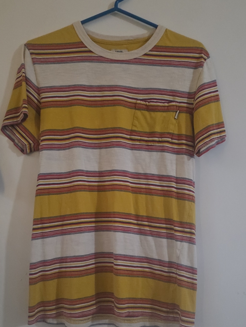 Vintage Vans Yellow, White & Red Striped Pocket Tee - Men's Short Sleeve